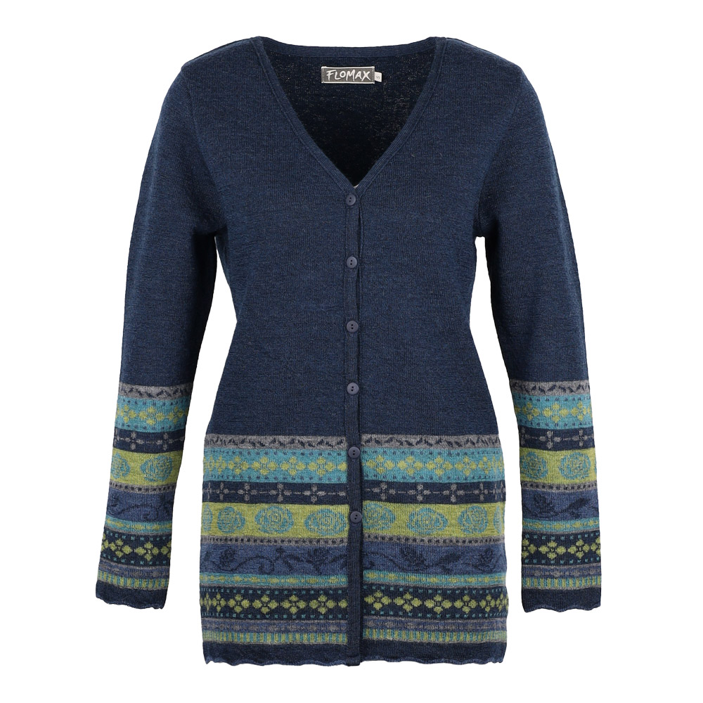 Strickjacke lang V Rosalia nachtblau|jeans