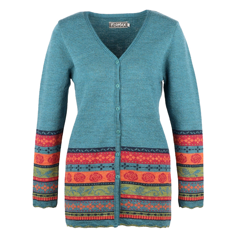 Strickjacke lang V Rosalia türkis|bunt