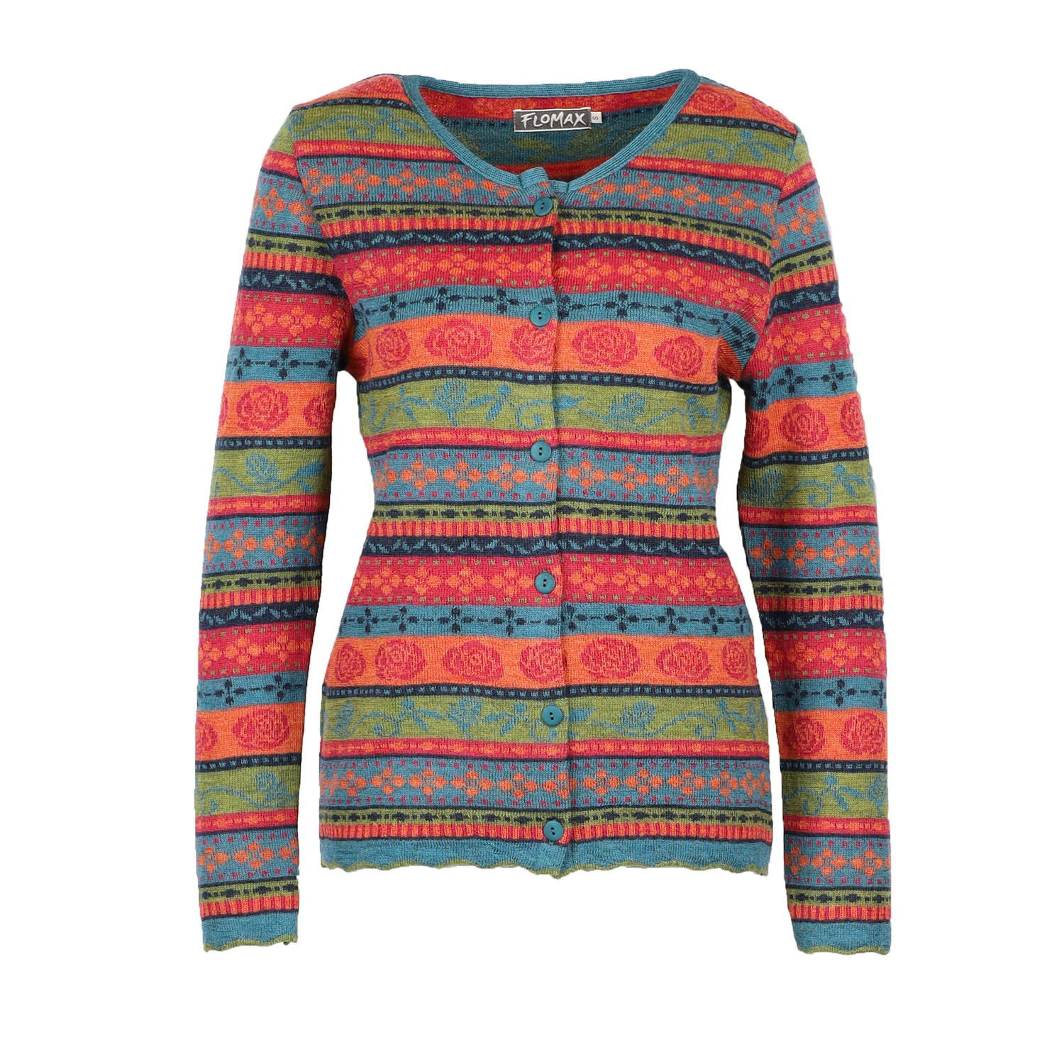 Strickjacke Rosalia türkis|bunt