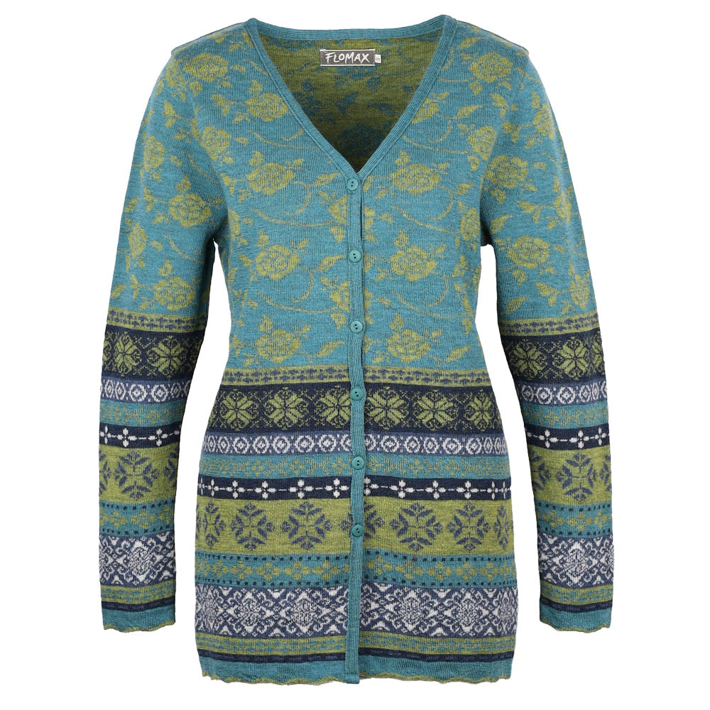 Strickjacke lang V Hedda türkis|farn