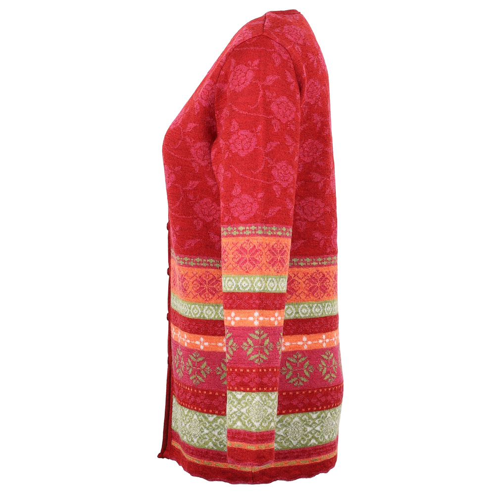 Strickjacke lang V Hedda mohnrot|himbeer