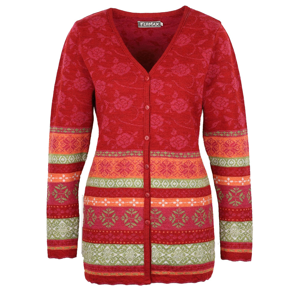 Strickjacke lang V Hedda mohnrot|himbeer